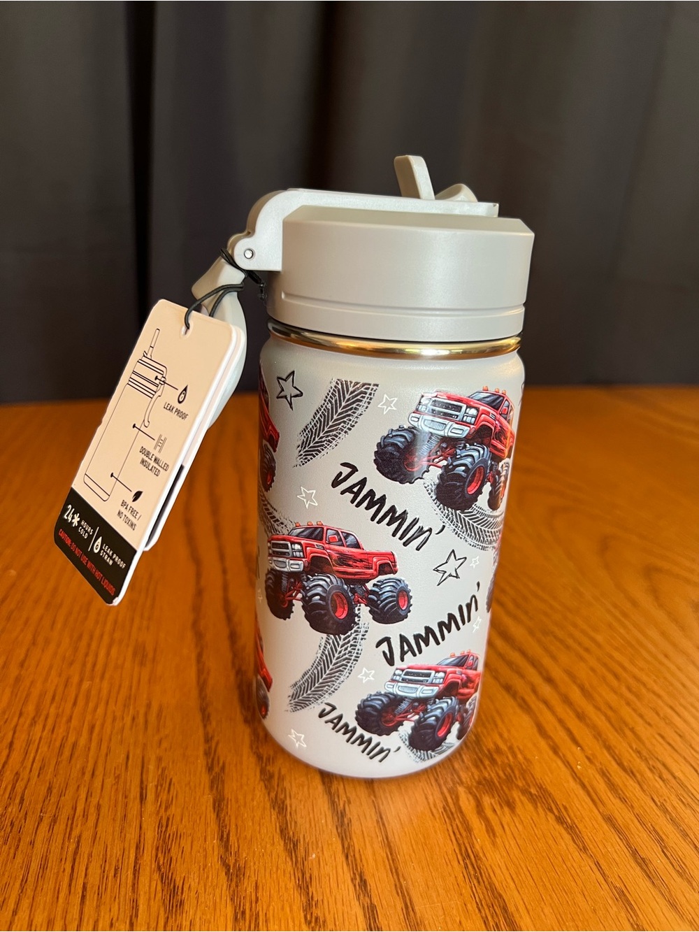 14 oz Hydrapeak Grey with Red Monster Trucks Water Bottle